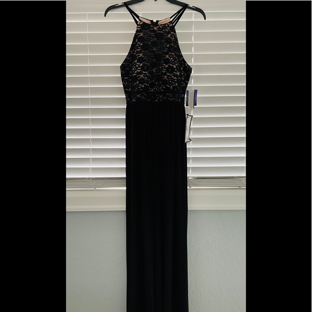 Black sequins lace formal dress